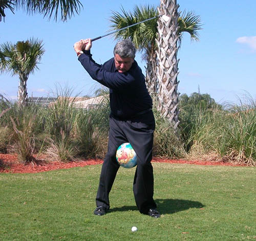 Golfer Demonstrating Soccer Ball Swing Training - Keiser Golf