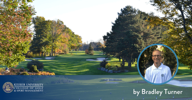 Tree-lined golf course in fall, featuring Bradley Turner from Keiser University College of Golf.