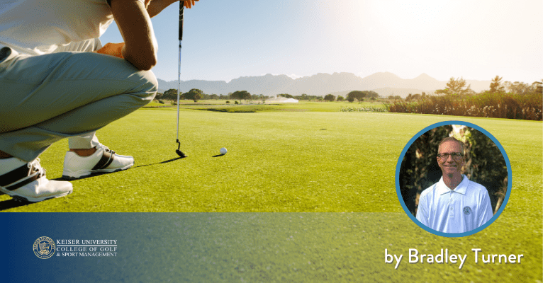 Golfer lining up a short putt on a smooth green, focusing on precision and control during the stroke.
